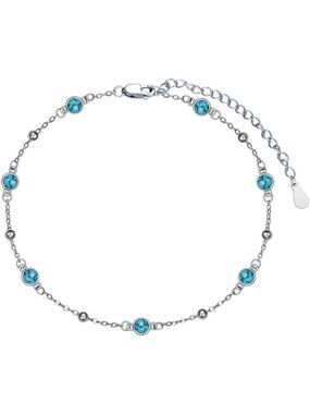 925 Sterling Silver Anklet Bracelet with Natural Stone Beads - Beachy Summer